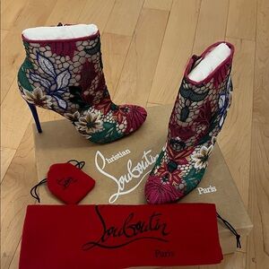 Christian Louboutin Floral Heeled Boots - Red, Green, Blue